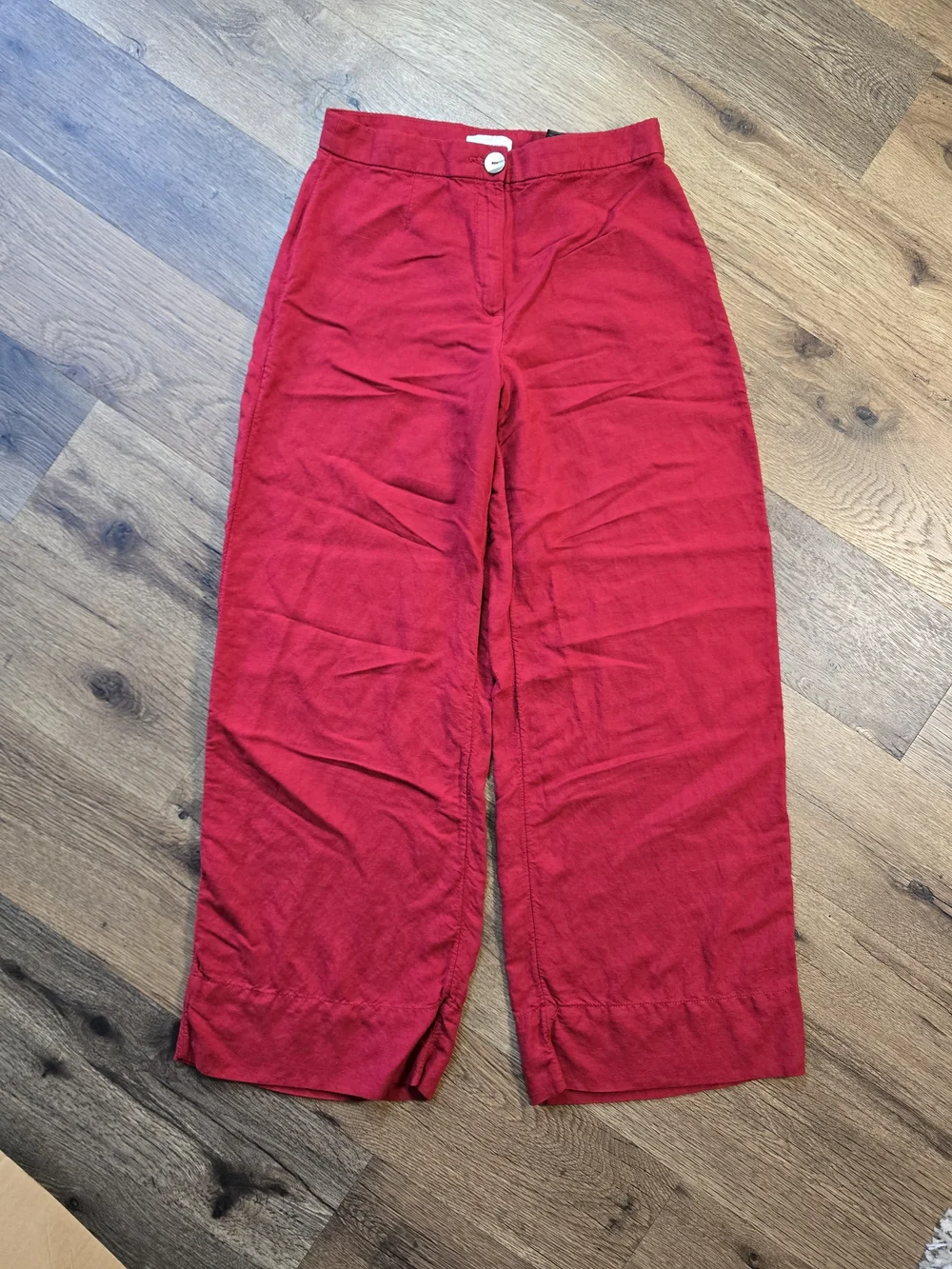 H&M Dark Red Wide-Leg Pants Linen Blend
